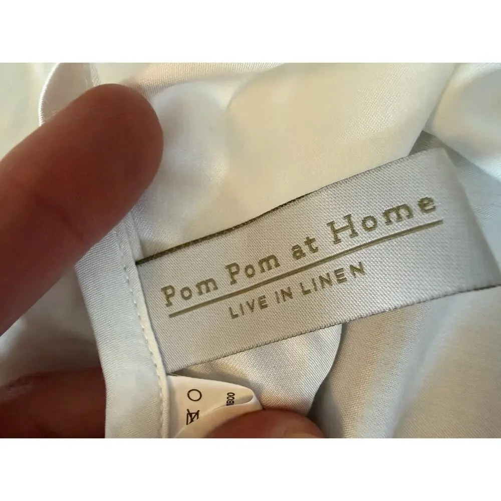 Pom Pom at Home Sheena Sateen Euro Pillow Sham Bamboo White Blue Trim NEW $103